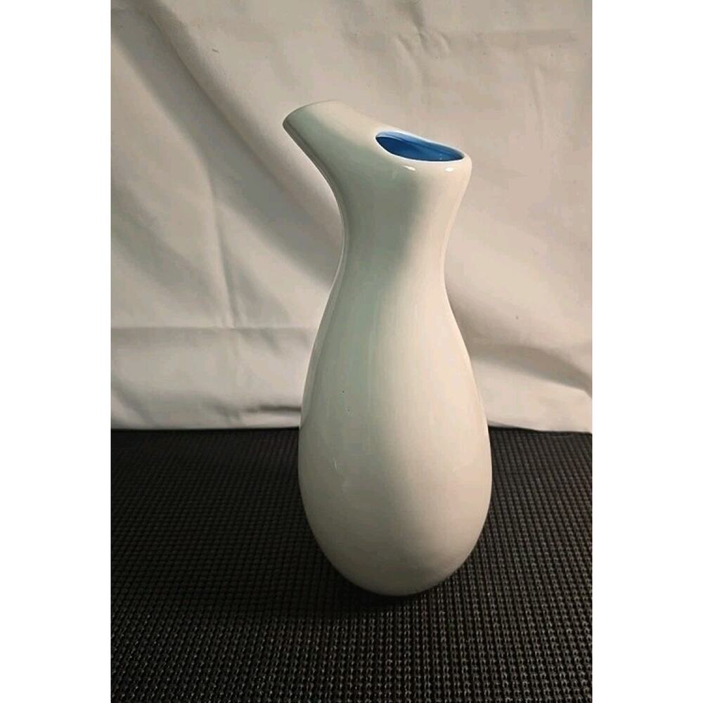 Rare MCM Cream & Blue Carafe 10” Tall